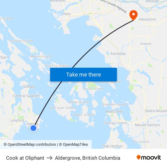Cook at Oliphant to Aldergrove, British Columbia map