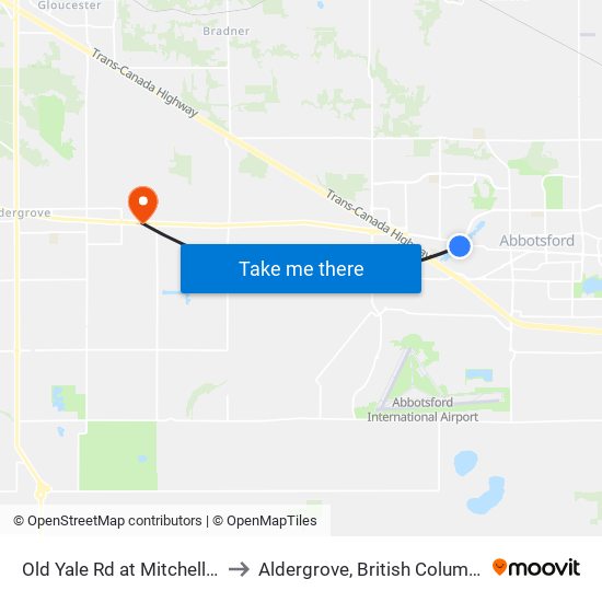 Old Yale Rd at Mitchell St to Aldergrove, British Columbia map