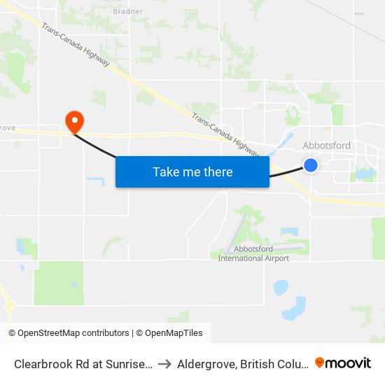 Clearbrook & Sunrise to Aldergrove, British Columbia map