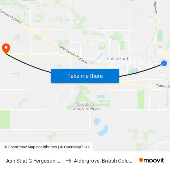 Ash St at G Ferguson Way to Aldergrove, British Columbia map