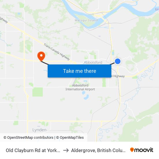 Old Clayburn Rd at York Ave to Aldergrove, British Columbia map