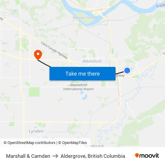 Marshall & Camden to Aldergrove, British Columbia map