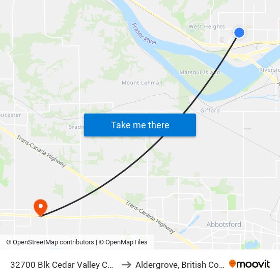 32719 Cedar Valley to Aldergrove, British Columbia map