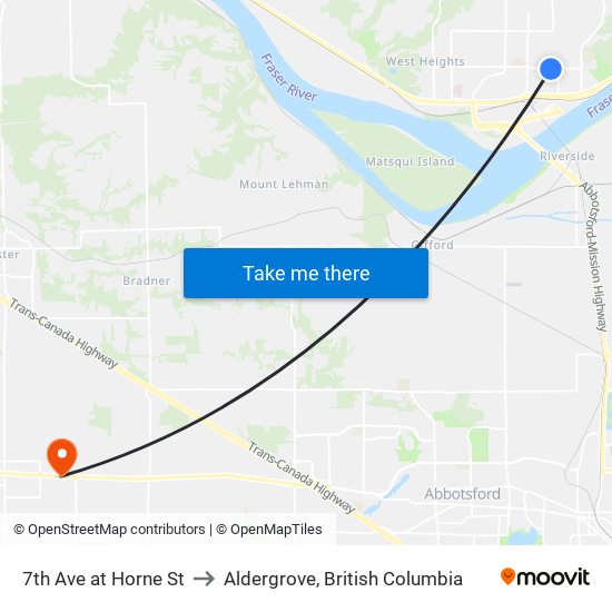 7th Ave at Horne St to Aldergrove, British Columbia map