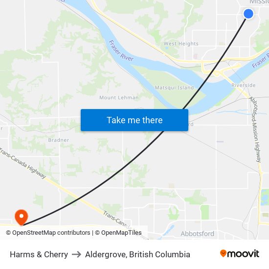 Harms & Cherry to Aldergrove, British Columbia map