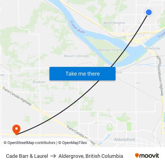 Cade Barr & Laurel to Aldergrove, British Columbia map
