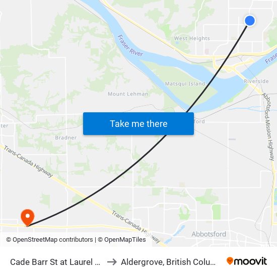 Cade Barr & Laurel to Aldergrove, British Columbia map