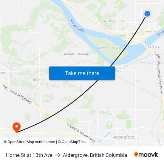 Horne & 13 Av to Aldergrove, British Columbia map