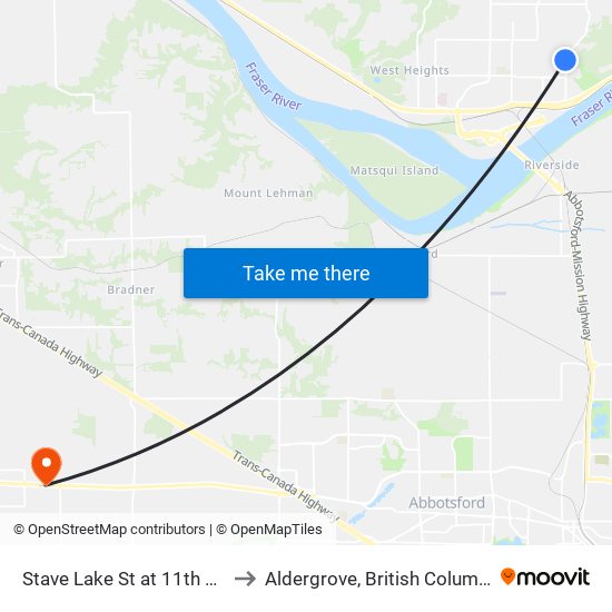 Stave Lk & 11 Av to Aldergrove, British Columbia map