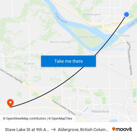 Stave Lk & 9 Av to Aldergrove, British Columbia map