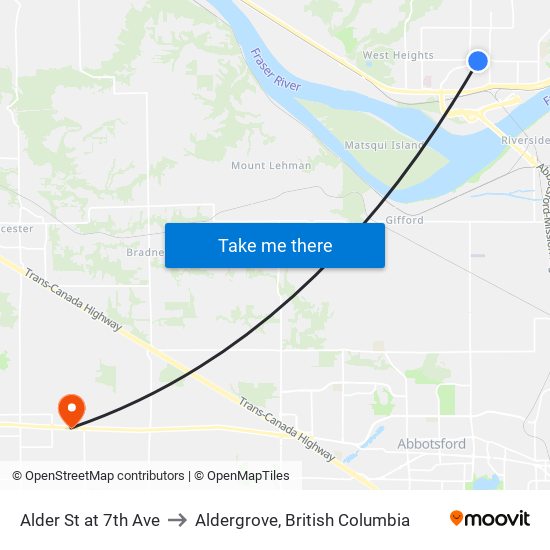 Alder & 7 Av to Aldergrove, British Columbia map