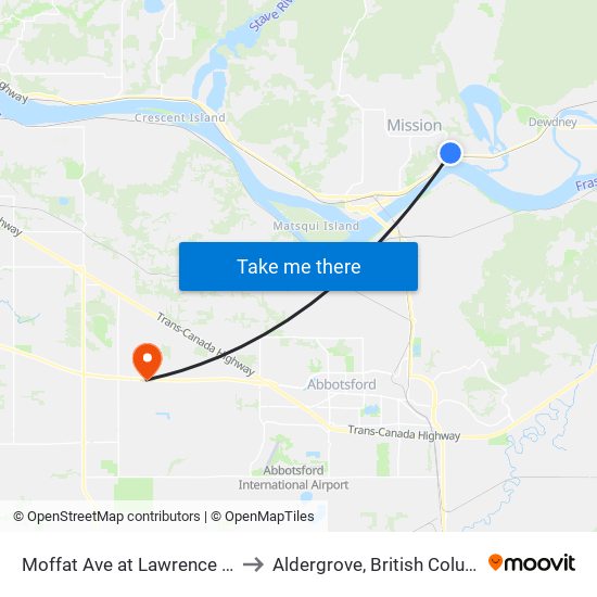 Moffat & Lawrence to Aldergrove, British Columbia map