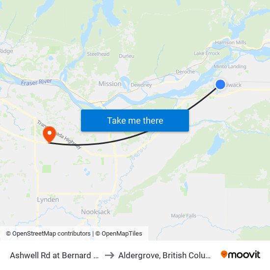 Ashwell Rd at Bernard Ave to Aldergrove, British Columbia map