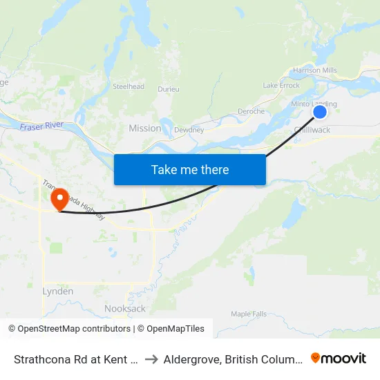 Strathcona Rd at Kent Rd to Aldergrove, British Columbia map