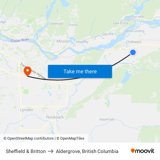 Sheffield & Britton to Aldergrove, British Columbia map