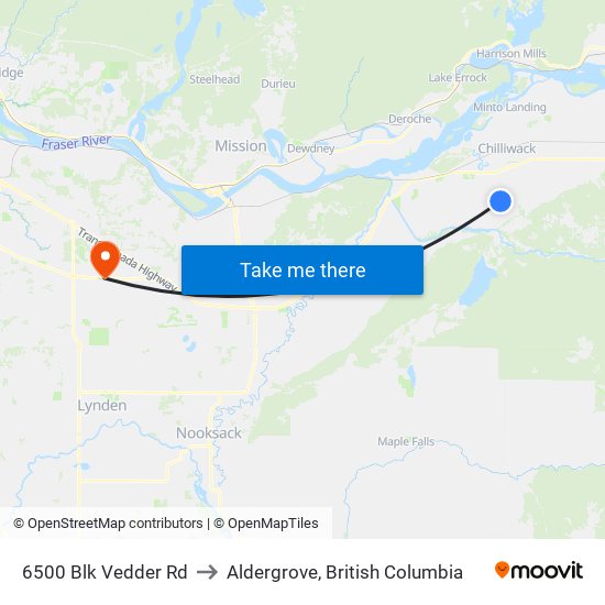 6500 Blk Vedder Rd to Aldergrove, British Columbia map