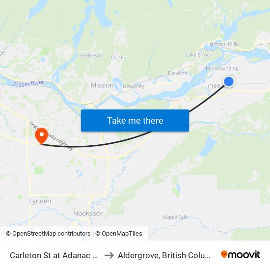 Carleton & Adanac to Aldergrove, British Columbia map