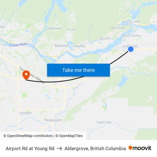 Airport Rd at Young Rd to Aldergrove, British Columbia map