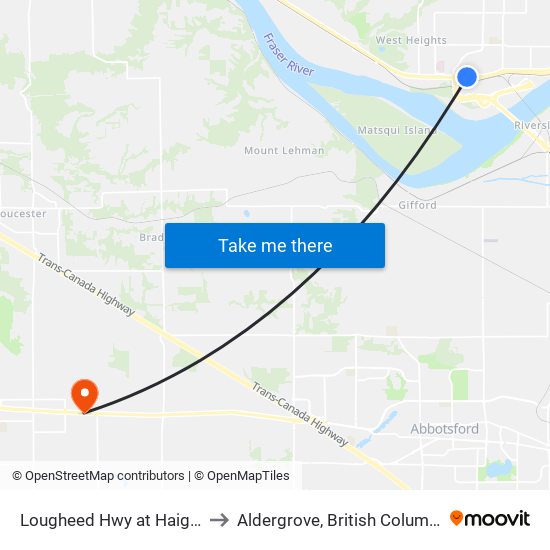 Lougheed Hwy at Haig St to Aldergrove, British Columbia map