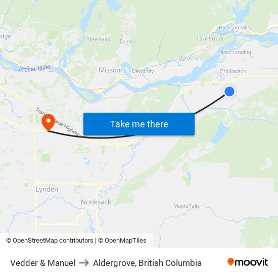 Vedder & Manuel to Aldergrove, British Columbia map