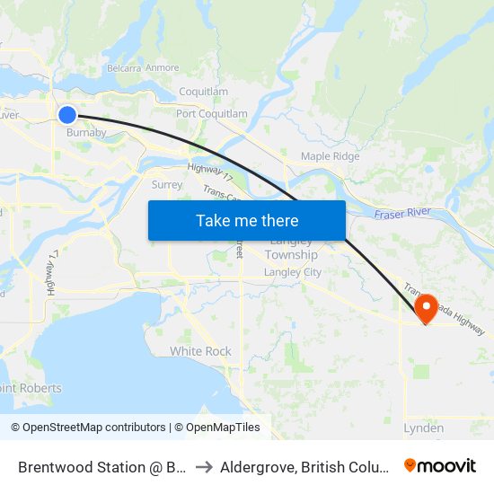 Brentwood Station @ Bay 2 to Aldergrove, British Columbia map