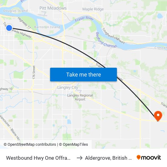 Westbound Hwy One Offramp @ 156 St to Aldergrove, British Columbia map