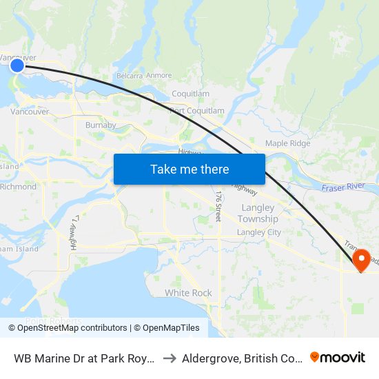 WB Marine Dr at Park Royal North to Aldergrove, British Columbia map