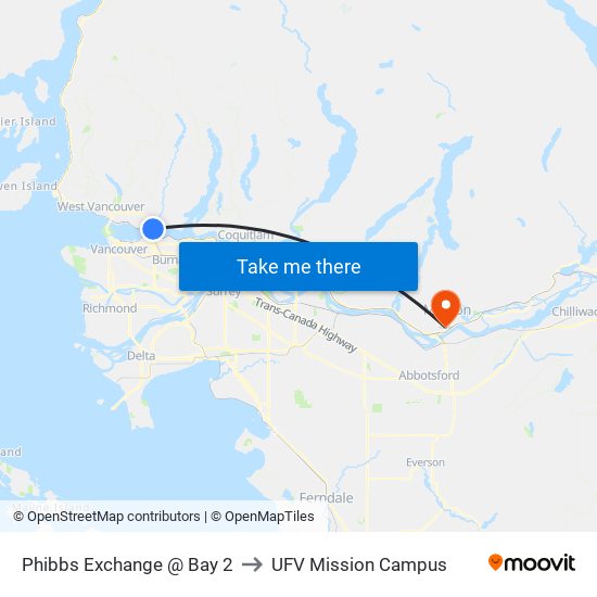 Phibbs Exchange @ Bay 2 to UFV Mission Campus map