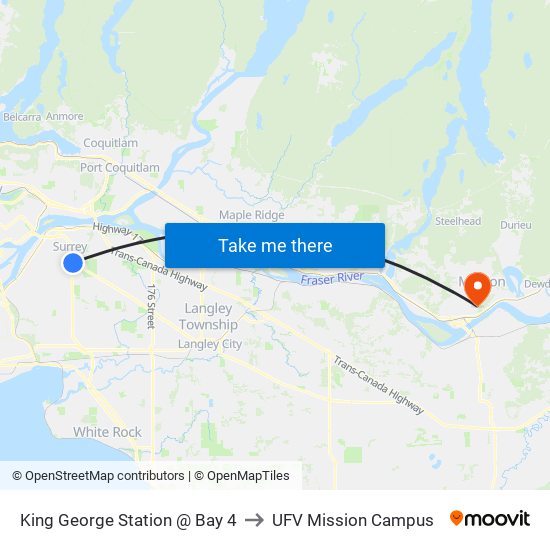 King George Station @ Bay 4 to UFV Mission Campus map