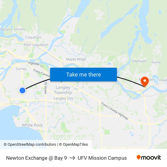 Newton Exchange @ Bay 9 to UFV Mission Campus map