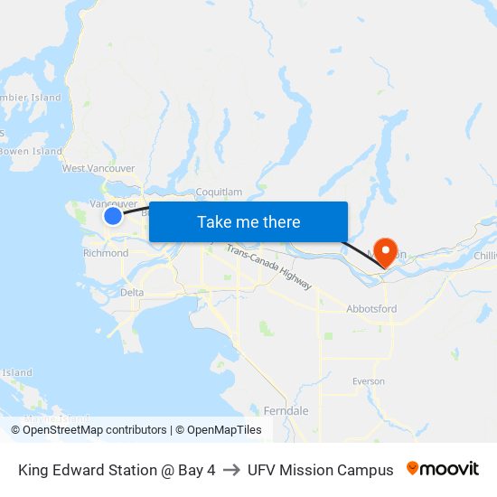 King Edward Station @ Bay 4 to UFV Mission Campus map