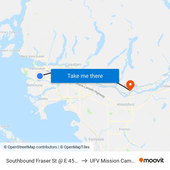 Southbound Fraser St @ E 45 Ave to UFV Mission Campus map