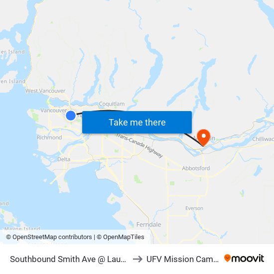 Southbound Smith Ave @ Laurel St to UFV Mission Campus map