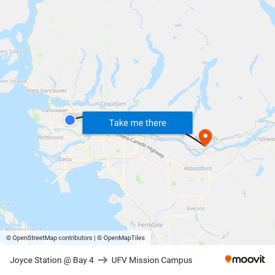 Joyce Station @ Bay 4 to UFV Mission Campus map