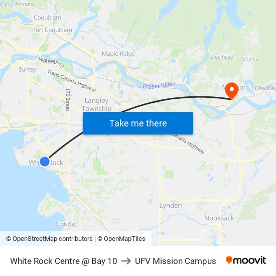 White Rock Centre @ Bay 10 to UFV Mission Campus map