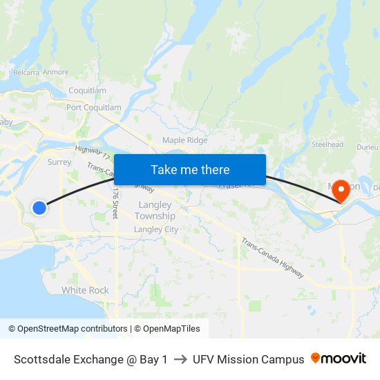 Scottsdale Exchange @ Bay 1 to UFV Mission Campus map