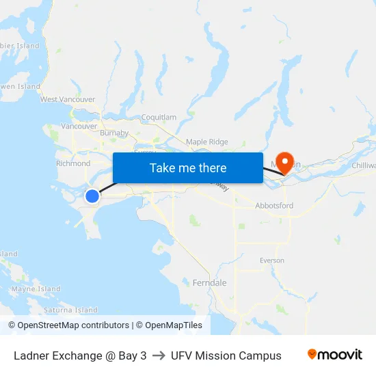 Ladner Exchange @ Bay 3 to UFV Mission Campus map