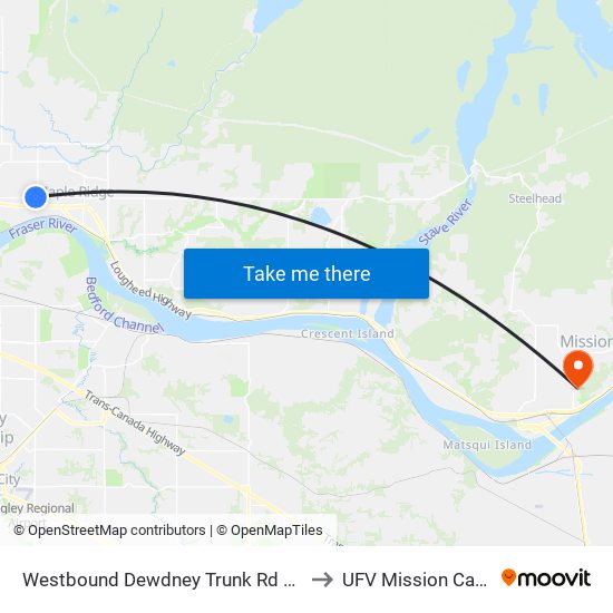 Westbound Dewdney Trunk Rd @ 216 St to UFV Mission Campus map