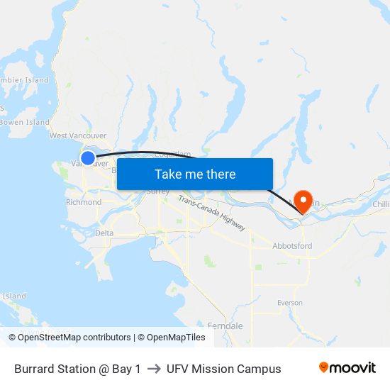 Burrard Station @ Bay 1 to UFV Mission Campus map