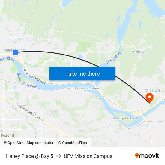 Haney Place @ Bay 5 to UFV Mission Campus map