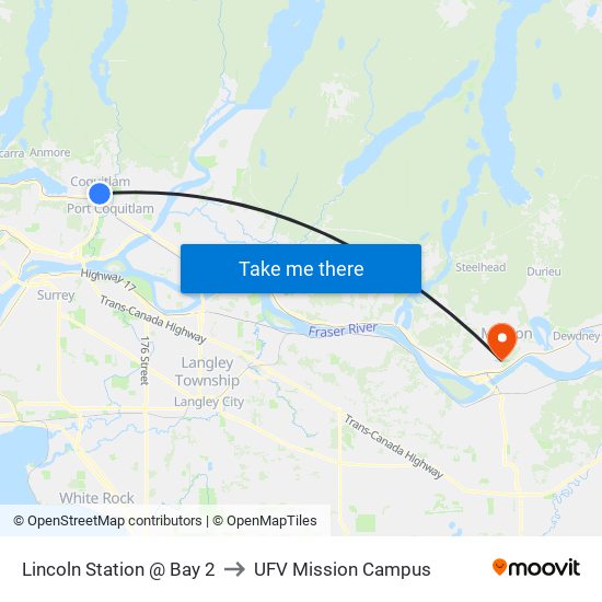 Lincoln Station @ Bay 2 to UFV Mission Campus map