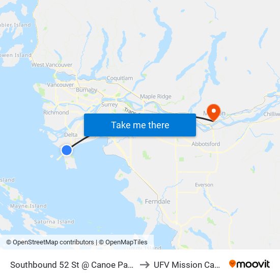 Southbound 52 St @ Canoe Pass Way to UFV Mission Campus map