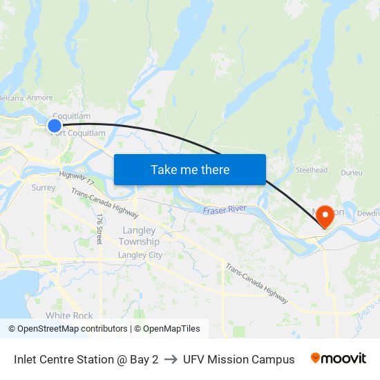 Inlet Centre Station @ Bay 2 to UFV Mission Campus map