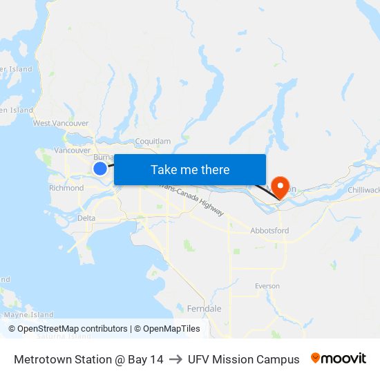 Metrotown Station @ Bay 14 to UFV Mission Campus map