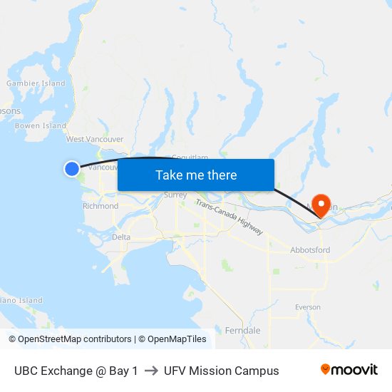 UBC Exchange @ Bay 1 to UFV Mission Campus map