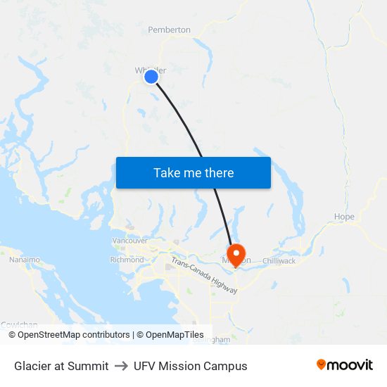 Glacier at Summit to UFV Mission Campus map