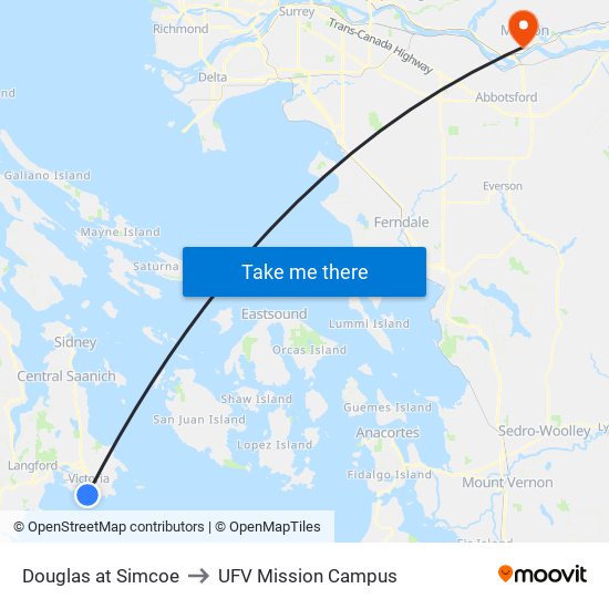 Douglas at Simcoe to UFV Mission Campus map