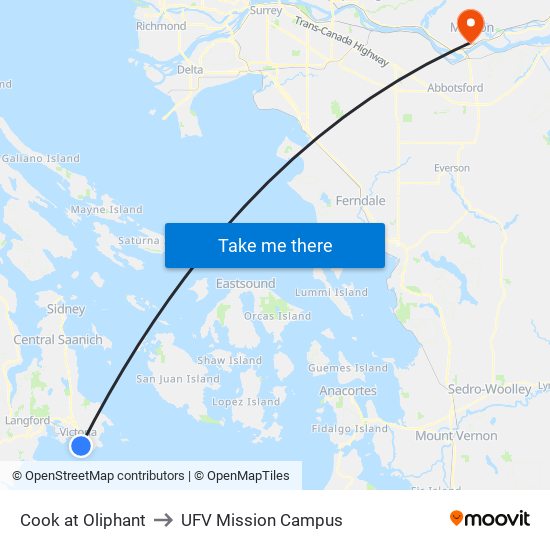 Cook at Oliphant to UFV Mission Campus map