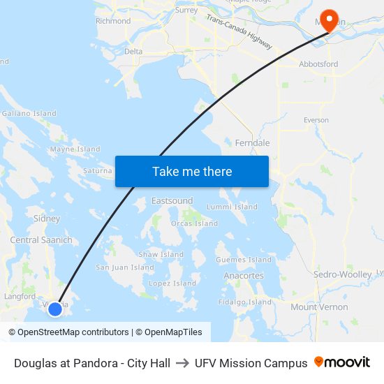 Douglas at Pandora - City Hall to UFV Mission Campus map