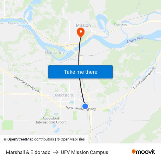 Marshall & Eldorado to UFV Mission Campus map
